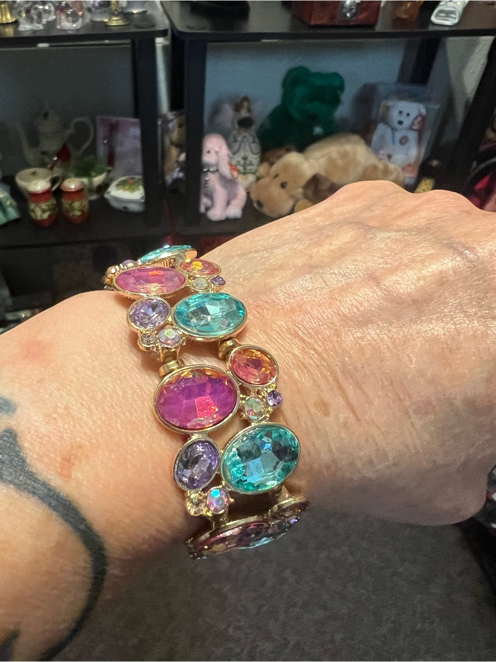 Gold-Tone Multicolor Gemstone Stretch Bracelet - Women Jewelry